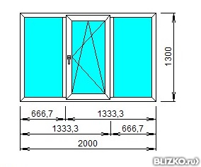 Окно пластиковое двухкамерное Rehau 1300x2000 трехстворчатое