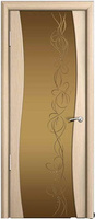 Дверь межкомнатная Волна шпон беленый дуб ДО со стеклом "Узор" бронзовый