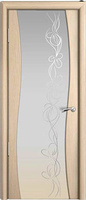 Дверь межкомнатная Волна шпон беленый дуб со стеклом "Узор" молочный трип