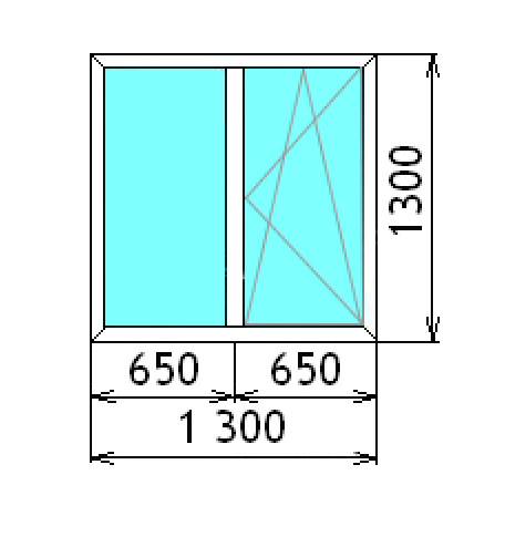Окно однокамерное Reachmont 60 1300х1300 двухстворчатое