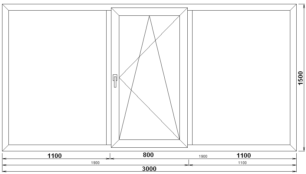 Чертеж трехстворчатого окна