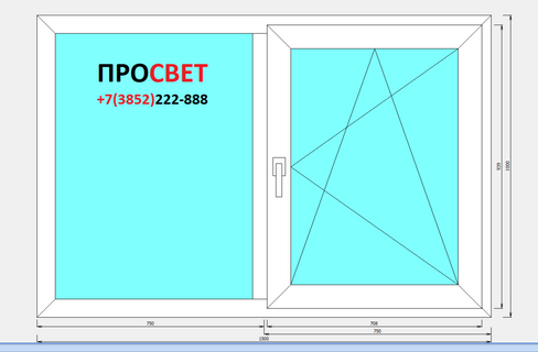 Окно ПВХ трехкамерное 58 мм 1500x1000 двустворчатое