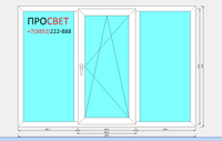 Окно ПВХ пятикамерное 70 мм трехстворчатое поворотно-откидное 2060x1400