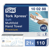 Полотенца бумажные 110 штук TORK Система H2 Premium Комплект 21 штука 2-слойные белые 21х34 Interfold 100288