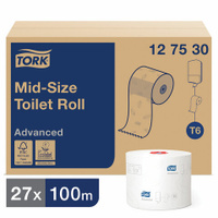 Бумага туалетная 100 м TORK Система Т6 Комплект 27 шт. Advanced 2-слойная белая 127530