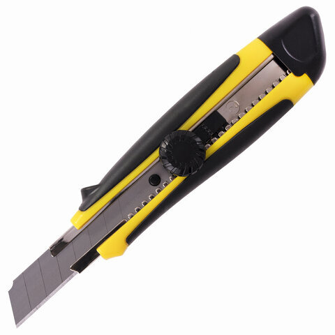 Нож канцелярский 18 мм BRAUBERG Universal роликовый фиксатор резиновые вставки блистер 235402