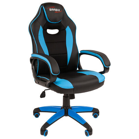 Кресло компьютерное BRABIX Blaze GM-162 TW/экокожа черное/голубое 532578 7083506