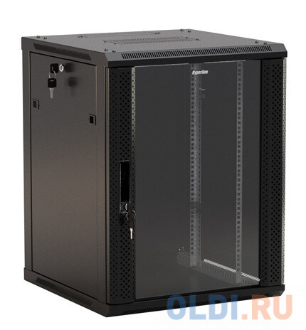 Hyperline TWB-0966-GP-RAL9004 Шкаф настенный 19-дюймовый (19"), 9U, 500x 600х 600мм, стеклянная дверь с перфорацией по б