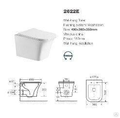 Унитаз подвесной безободковый Ceramalux RIMLESS 490х360х350 2622E