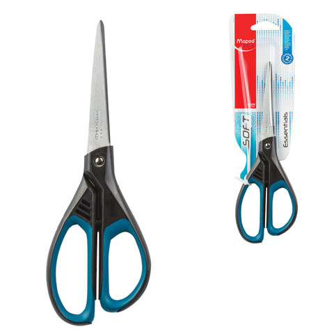 Ножницы MAPED Франция Essentials Soft 210 мм прорезиненные ручки черно-синие европодвес 468310 469210 468310