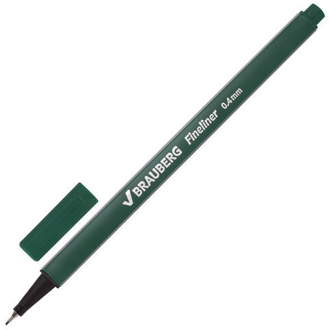 Ручка капиллярная линер BRAUBERG Aero ТЕМНО-ЗЕЛЕНАЯ трехгранная металлический наконечник линия письма 04 мм 14