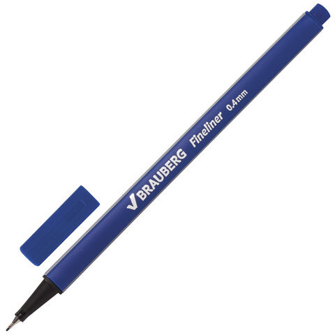 Ручка капиллярная линер BRAUBERG Aero СИНЯЯ трехгранная металлический наконечник линия письма 04 мм 142253