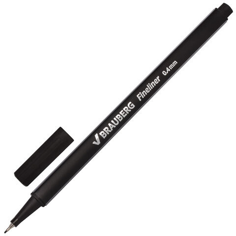 Ручка капиллярная линер BRAUBERG Aero ЧЕРНАЯ трехгранная металлический наконечник линия письма 04 мм 142252