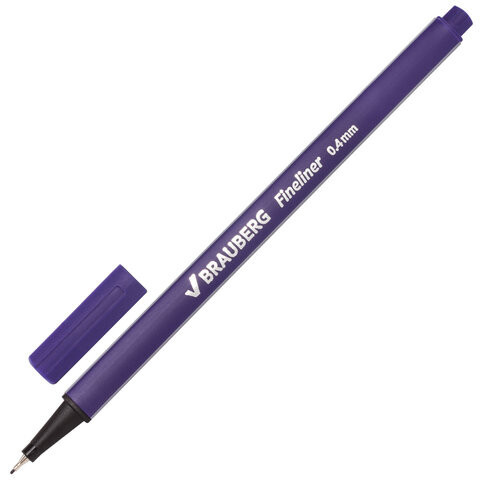 Ручка капиллярная линер BRAUBERG Aero ФИОЛЕТОВАЯ трехгранная металлический наконечник линия письма 04 мм 14225