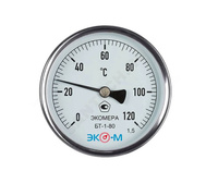 Термометр биметаллический БТ-1-80 тыльный ф80 120C L=40 ЭКОМЕРА БТ-1-80-120С-L40