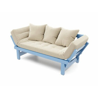 Садовый диван Soft Element Эльф-С, бежевый-голубой, массив дерева, раскладные подлокотники, рогожка, на террасу, на вера