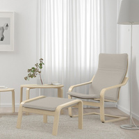 ПОЭНГ Кресло и подставка для ног, березовый шпон/Книса светло-бежевый POÄNG IKEA