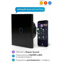 Умный сенсорный WiFi выключатель, умный дом, работает с Яндекс Алисой, голосовое управление, черный, одноклавишный Нет б