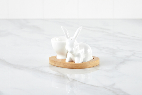 Подставка под яйцо с солонкой Hoff Белый кролик