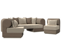 Набор Кипр-3 (диван, 2 кресла) 3480x830x770 мм Бежевый\Корфу 03 Микровельвет\Рогожка