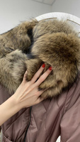 Зимний комбинезон коричневый с натуральным мехом на капюшоне - Рюкзак
