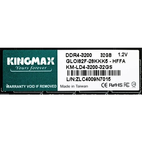 Оперативная память Kingmax DDR4 - 32GB, 3200 МГц, DIMM, CL22 (km-ld4-3200-32gs)
