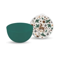 Миска 600 мл 13.5x6.8 см "Новогодний олень" круглая пластик цвет бело-зеленый Без бренда None