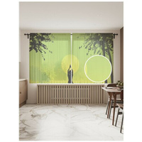 Тюль для кухни и спальни JoyArty "Йога на рассвете", 2 полотна со шторной лентой шириной по 145 см, высота 180 см.